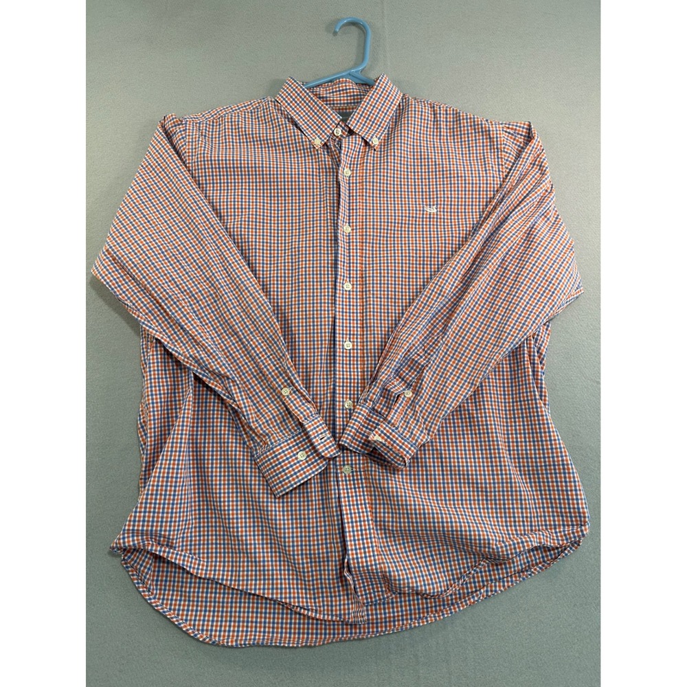 Southern Marsh Button Down Shirt Mens Medium Orange Blue Gingham Plaid Cotton